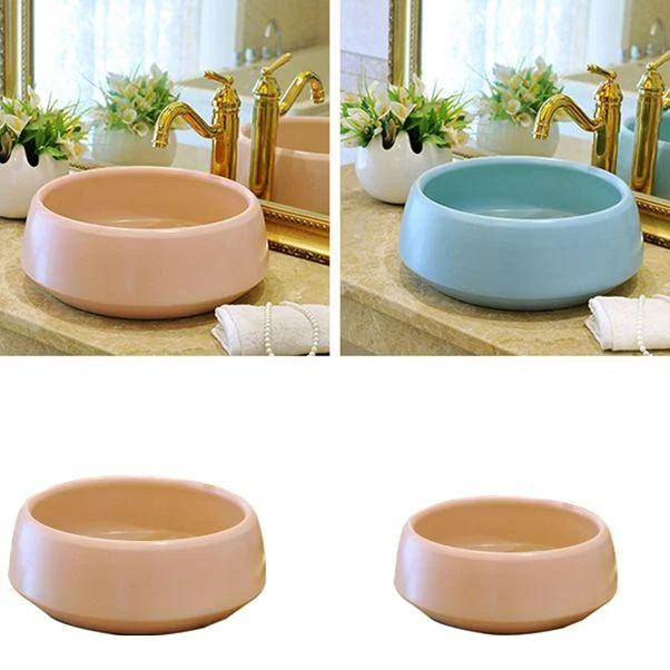 Traditional Bathroom Sink Porcelain Round Vessel Sink with Pop-Up Drain -Bathlova