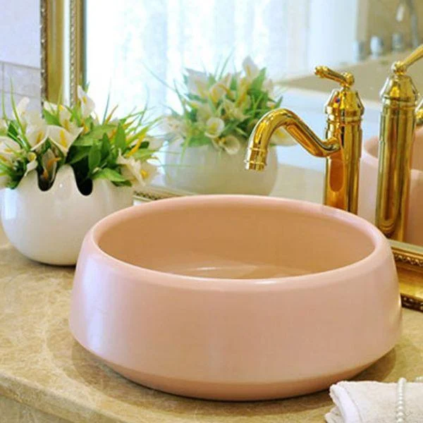 Traditional Bathroom Sink Porcelain Round Vessel Sink with Pop-Up Drain -Bathlova