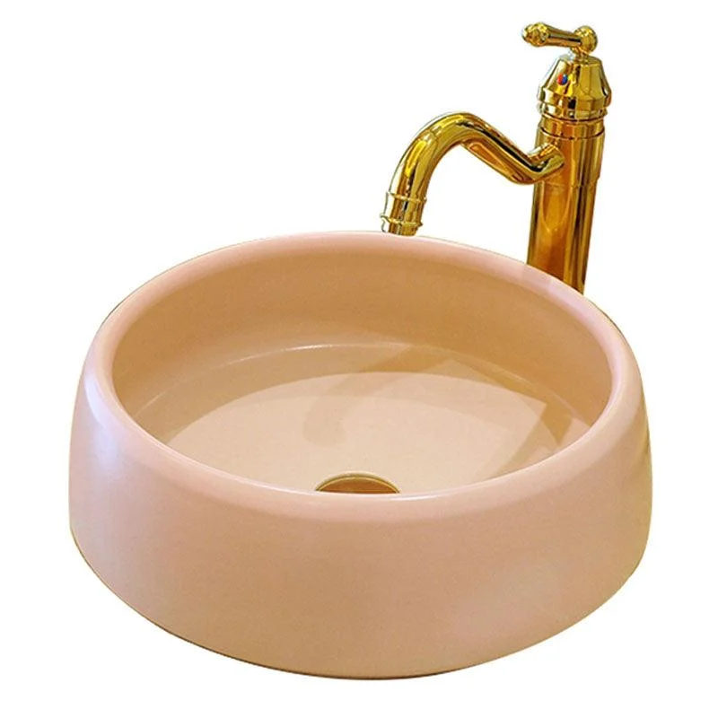 Traditional Bathroom Sink Porcelain Round Vessel Sink with Pop-Up Drain -Bathlova