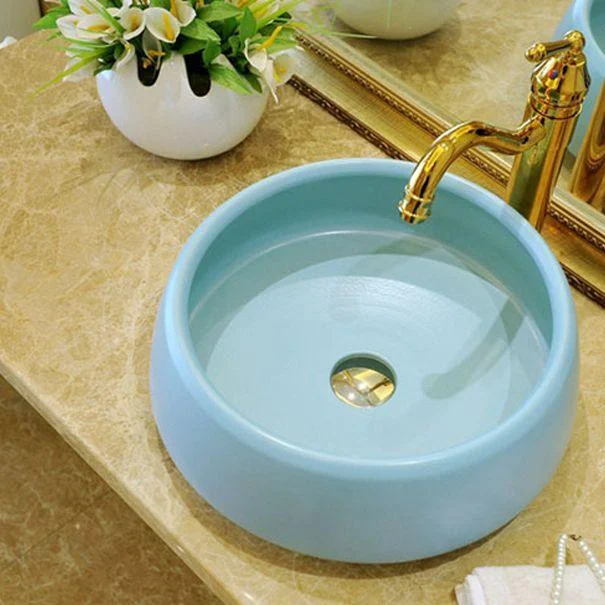 Traditional Bathroom Sink Porcelain Round Vessel Sink with Pop-Up Drain -Bathlova