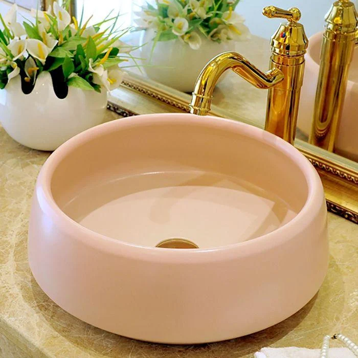 Traditional Bathroom Sink Porcelain Round Vessel Sink with Pop-Up Drain -Bathlova