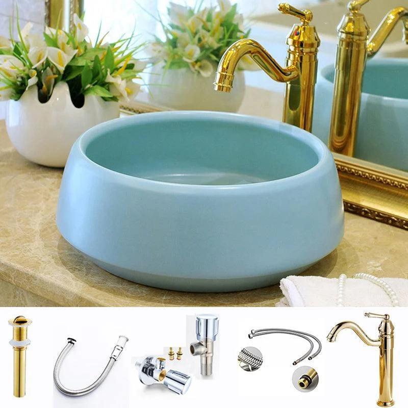 Traditional Bathroom Sink Porcelain Round Vessel Sink with Pop-Up Drain -Bathlova