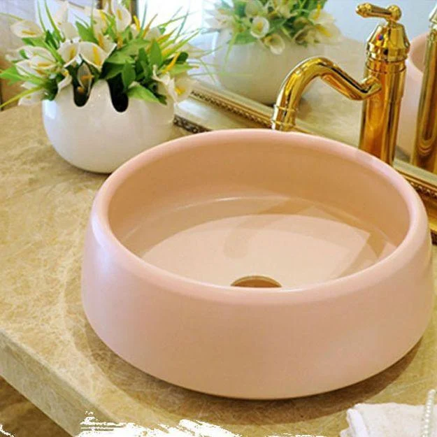 Traditional Bathroom Sink Porcelain Round Vessel Sink with Pop-Up Drain -Bathlova