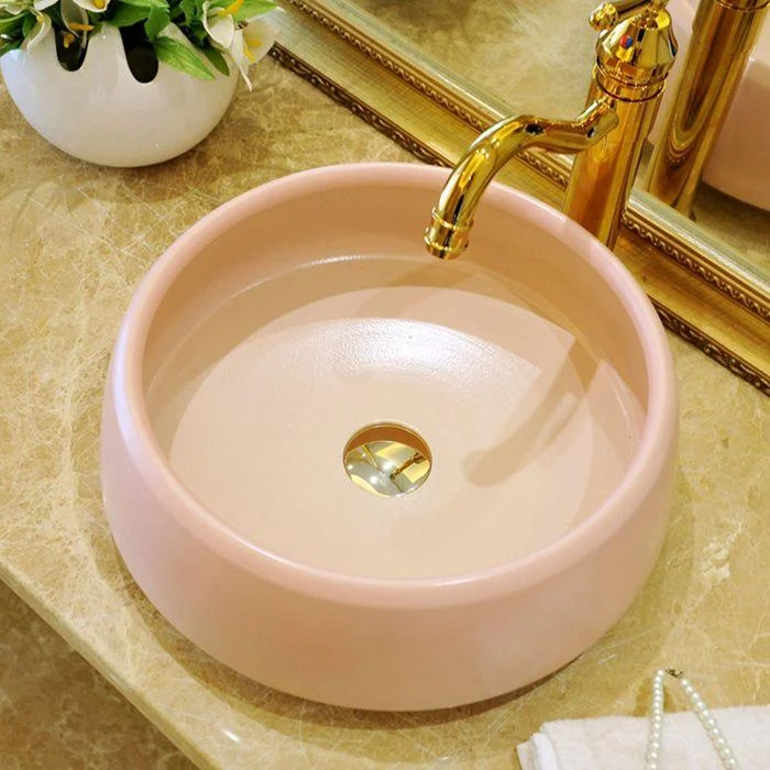 Traditional Bathroom Sink Porcelain Round Vessel Sink with Pop-Up Drain -Bathlova