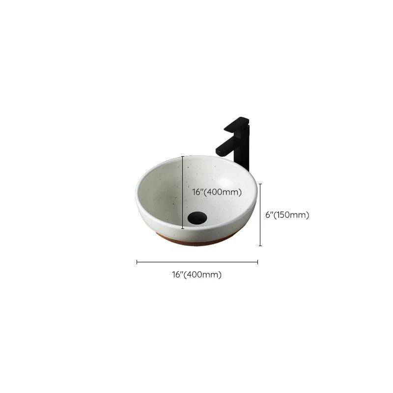 Traditional Bathroom Sink Porcelain Round Vessel with Pop-Up Drain -Bathlova