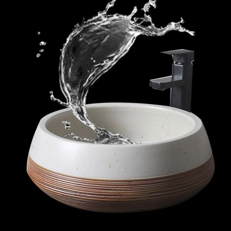 Traditional Bathroom Sink Porcelain Round Vessel with Pop-Up Drain -Bathlova