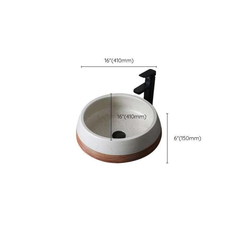 Traditional Bathroom Sink Porcelain Round Vessel with Pop-Up Drain -Bathlova