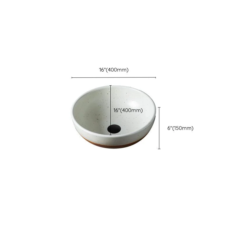 Traditional Bathroom Sink Porcelain Round Vessel with Pop-Up Drain -Bathlova