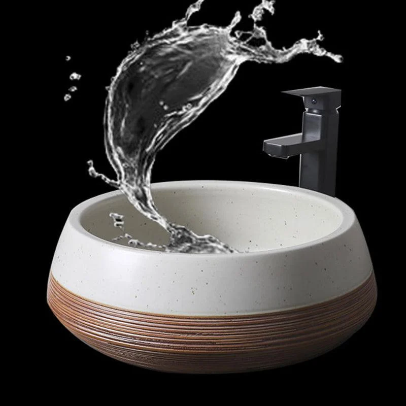 Traditional Bathroom Sink Porcelain Round Vessel with Pop-Up Drain -Bathlova