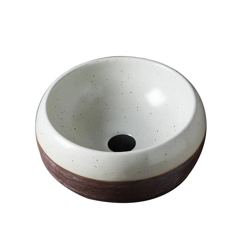 Traditional Bathroom Sink Porcelain Round Vessel with Pop-Up Drain -Bathlova