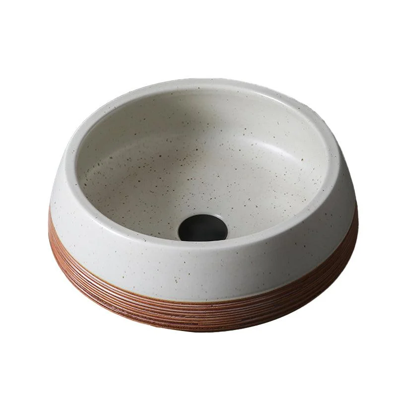 Traditional Bathroom Sink Porcelain Round Vessel with Pop-Up Drain -Bathlova