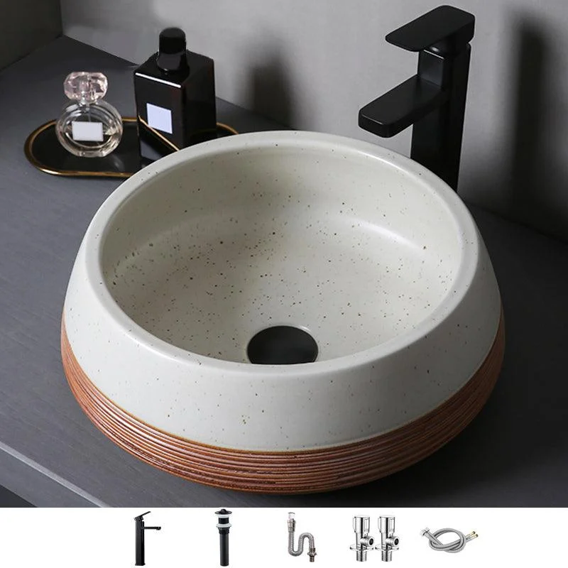 Traditional Bathroom Sink Porcelain Round Vessel with Pop-Up Drain -Bathlova