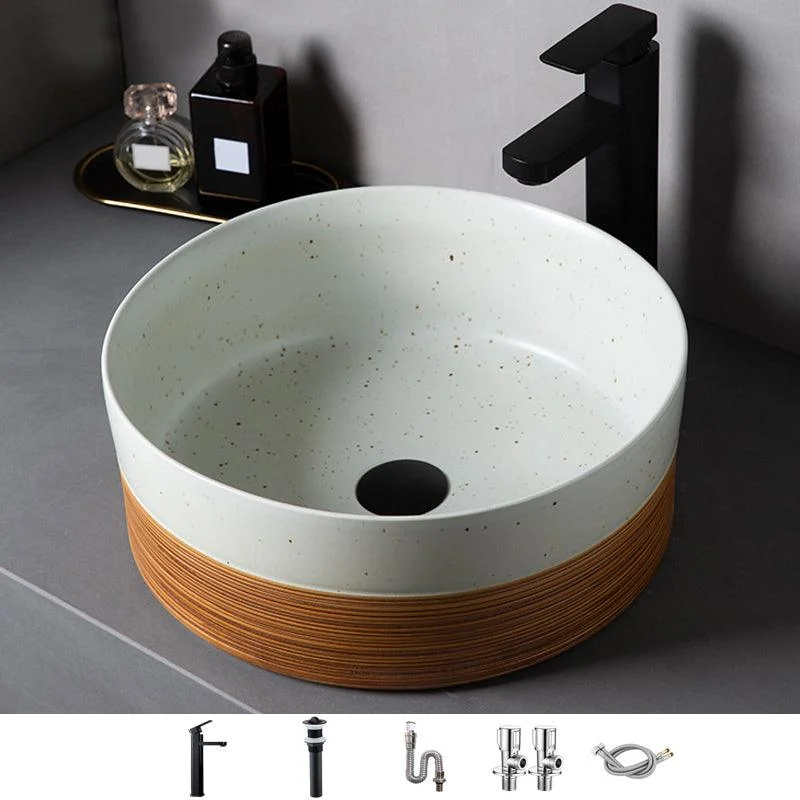 Traditional Bathroom Sink Porcelain Round Vessel with Pop-Up Drain -Bathlova