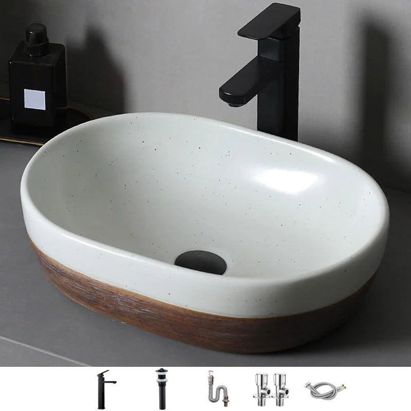 Traditional Bathroom Sink Porcelain Round Vessel with Pop-Up Drain -Bathlova