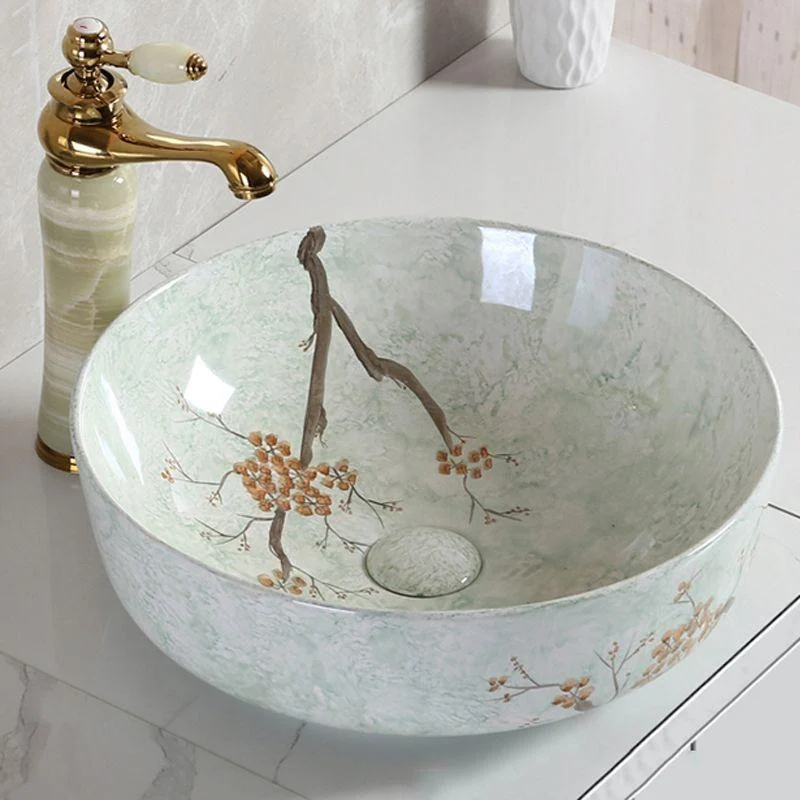 Traditional Bathroom Sink with Single Tap Hole Porcelain Round Vessel -Bathlova