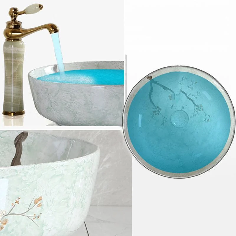 Traditional Bathroom Sink with Single Tap Hole Porcelain Round Vessel -Bathlova