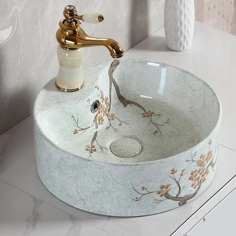 Traditional Bathroom Sink with Single Tap Hole Porcelain Round Vessel -Bathlova