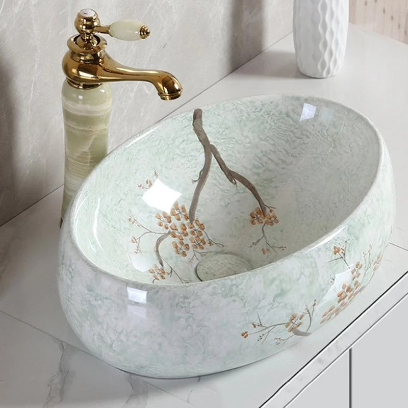 Traditional Bathroom Sink with Single Tap Hole Porcelain Round Vessel -Bathlova