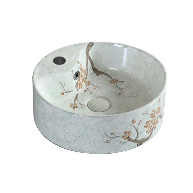 Traditional Bathroom Sink with Single Tap Hole Porcelain Round Vessel -Bathlova