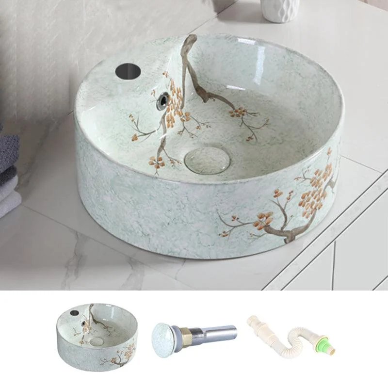 Traditional Bathroom Sink with Single Tap Hole Porcelain Round Vessel -Bathlova