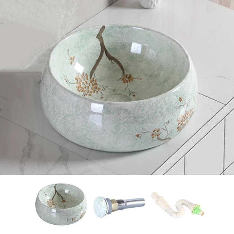 Traditional Bathroom Sink with Single Tap Hole Porcelain Round Vessel -Bathlova