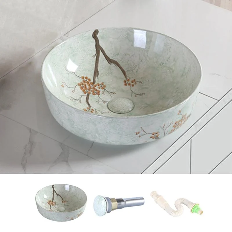 Traditional Bathroom Sink with Single Tap Hole Porcelain Round Vessel -Bathlova