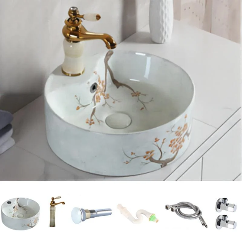 Traditional Bathroom Sink with Single Tap Hole Porcelain Round Vessel -Bathlova