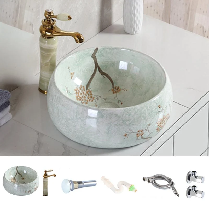 Traditional Bathroom Sink with Single Tap Hole Porcelain Round Vessel -Bathlova