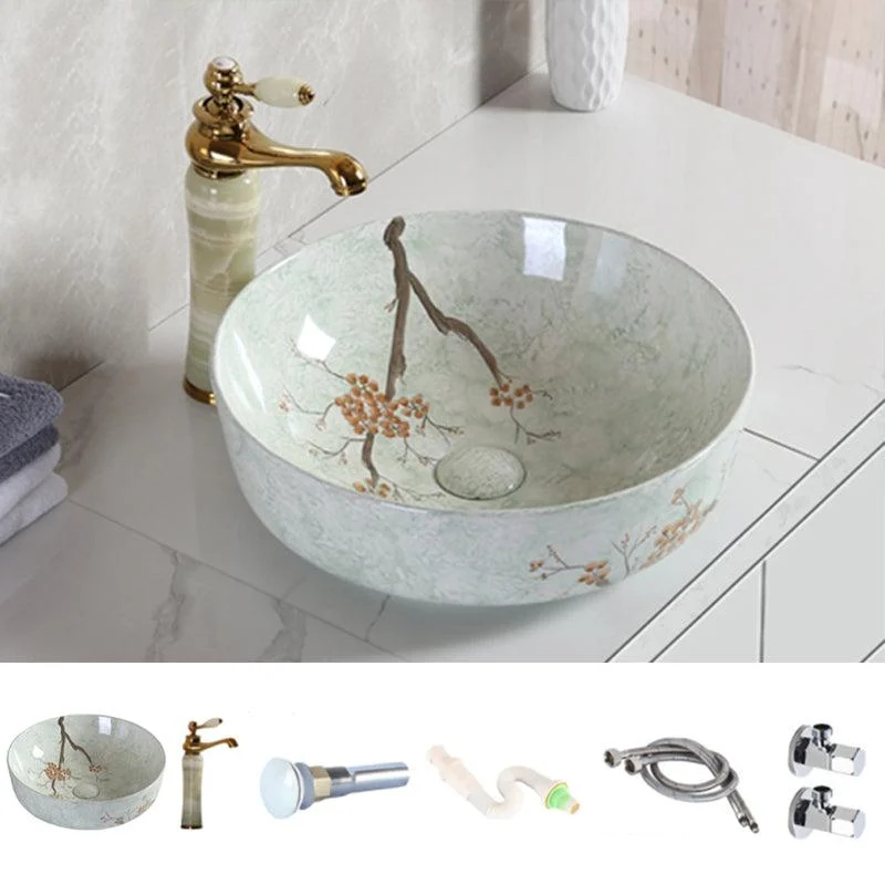 Traditional Bathroom Sink with Single Tap Hole Porcelain Round Vessel -Bathlova