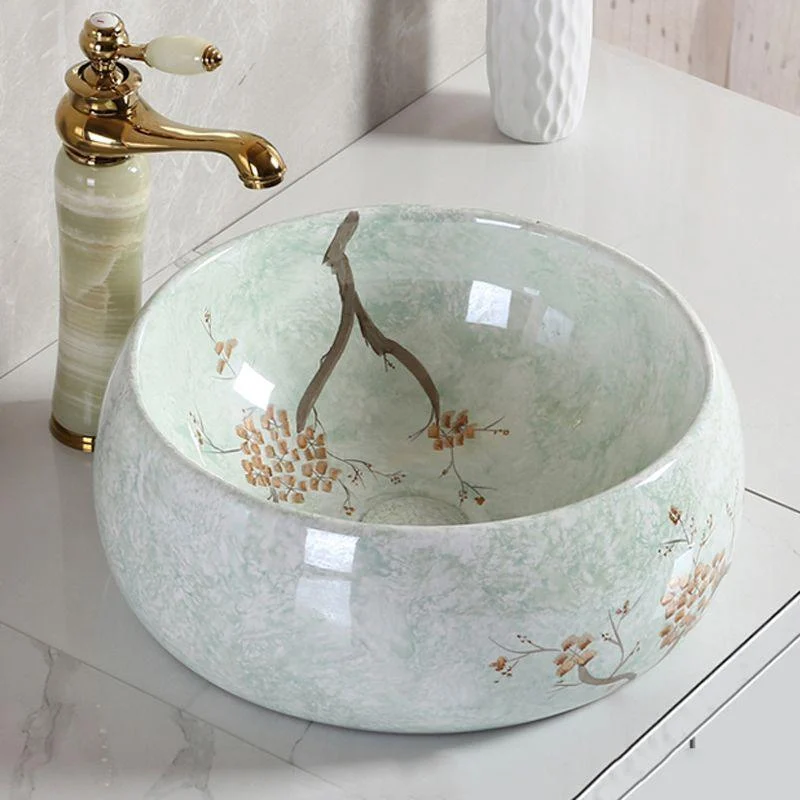 Traditional Bathroom Sink with Single Tap Hole Porcelain Round Vessel -Bathlova