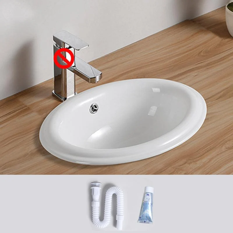 Traditional Drop-in Bathroom Sink Oval Porcelain with Overflow and Tap Basin -Bathlova