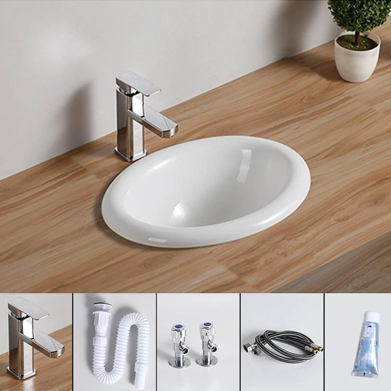 Traditional Drop-in Bathroom Sink Oval Porcelain with Overflow and Tap Basin -Bathlova