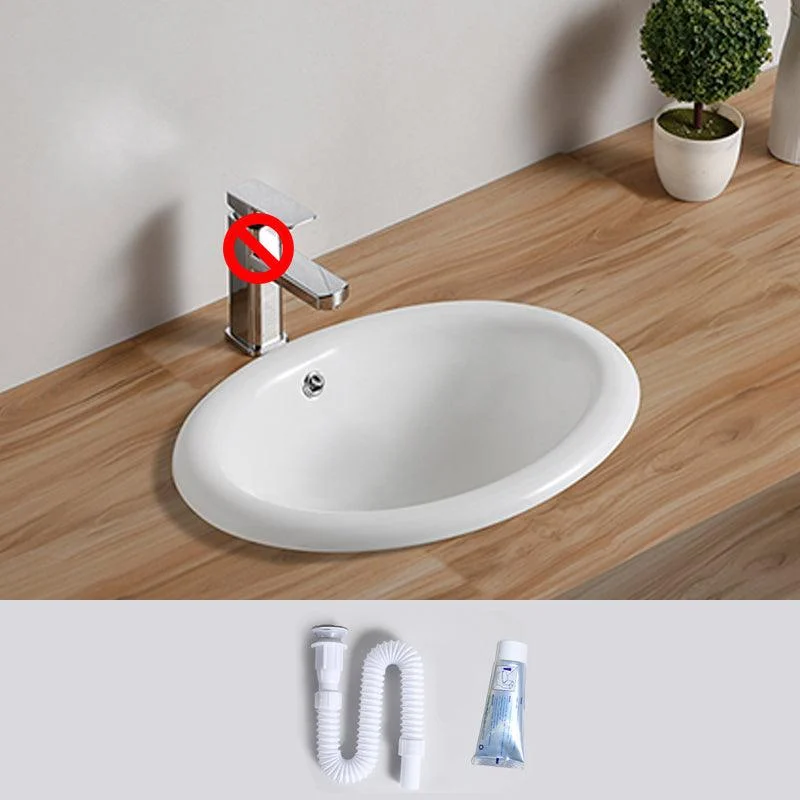 Traditional Drop-in Bathroom Sink Oval Porcelain with Overflow and Tap Basin -Bathlova