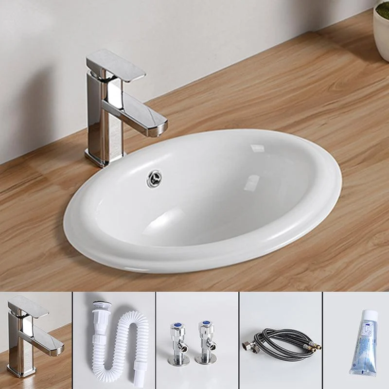 Traditional Drop-in Bathroom Sink Oval Porcelain with Overflow and Tap Basin -Bathlova