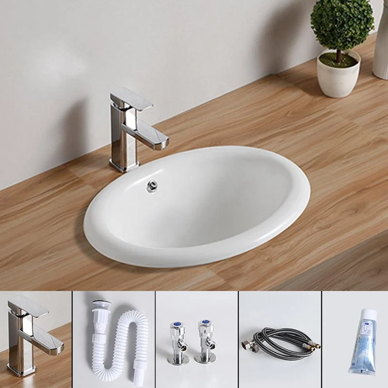 Traditional Drop-in Bathroom Sink Oval Porcelain with Overflow and Tap Basin -Bathlova