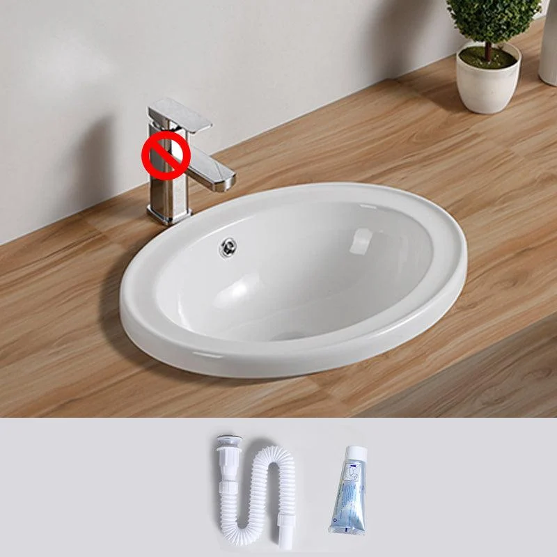 Traditional Drop-in Bathroom Sink Oval Porcelain with Overflow and Tap Basin -Bathlova