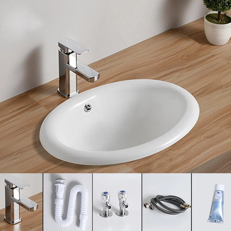 Traditional Drop-in Bathroom Sink Oval Porcelain with Overflow and Tap Basin -Bathlova