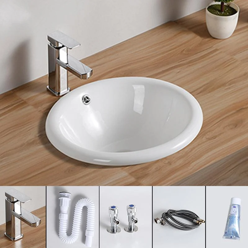 Traditional Drop-in Bathroom Sink Oval Porcelain with Overflow and Tap Basin -Bathlova