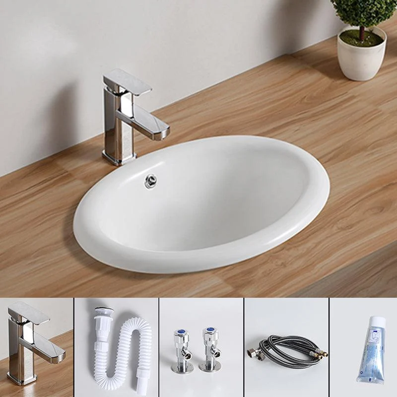 Traditional Drop-in Bathroom Sink Oval Porcelain with Overflow and Tap Basin -Bathlova