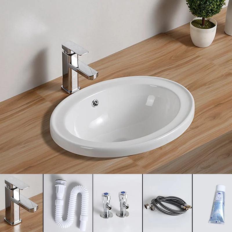 Traditional Drop-in Bathroom Sink Oval Porcelain with Overflow and Tap Basin -Bathlova