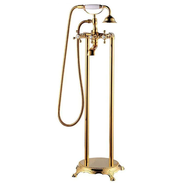 Traditional Floor Mounted Copper Freestanding Tub Filler Spray Gun Tub Filler Trim -Bathlova