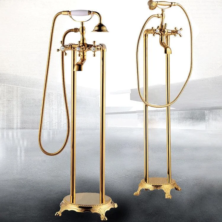 Traditional Floor Mounted Copper Freestanding Tub Filler Spray Gun Tub Filler Trim -Bathlova