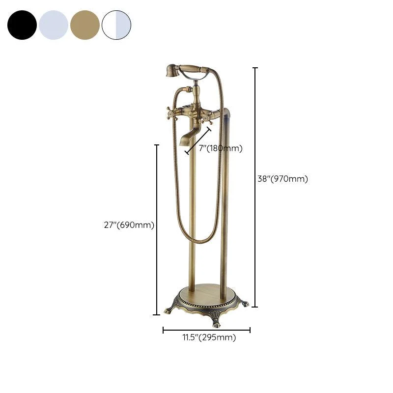 Traditional Floor Mounted Copper Freestanding Tub Filler Spray Gun Tub Filler Trim -Bathlova