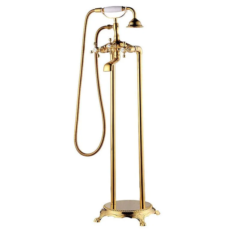 Traditional Floor Mounted Copper Freestanding Tub Filler Spray Gun Tub Filler Trim -Bathlova