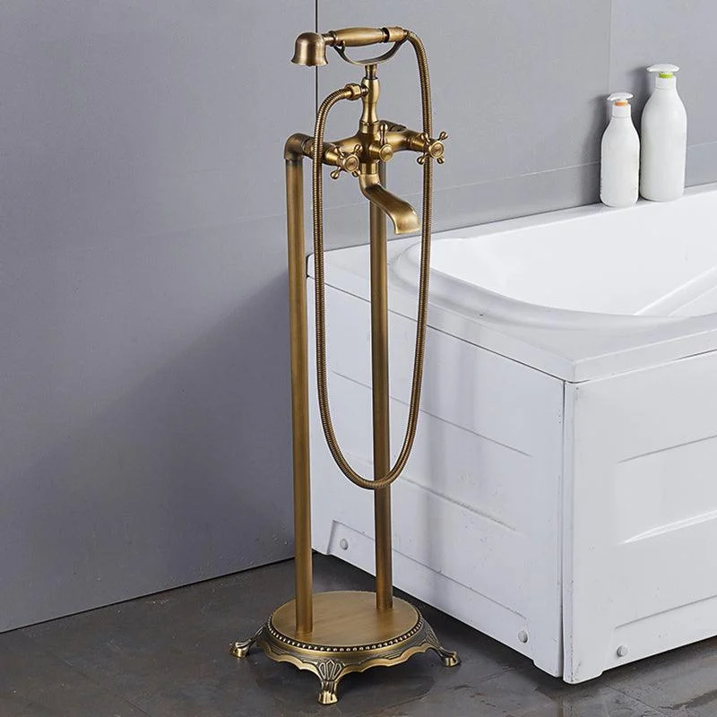 Traditional Floor Mounted Copper Freestanding Tub Filler Spray Gun Tub Filler Trim -Bathlova