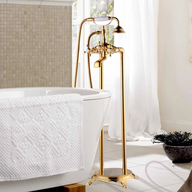 Traditional Floor Mounted Copper Freestanding Tub Filler Spray Gun Tub Filler Trim -Bathlova