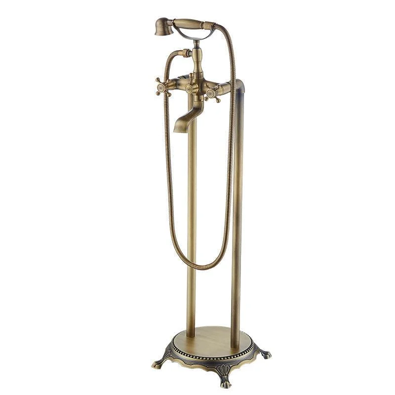 Traditional Floor Mounted Copper Freestanding Tub Filler Spray Gun Tub Filler Trim -Bathlova