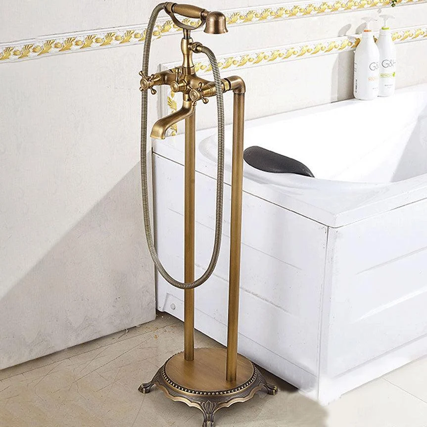 Traditional Floor Mounted Copper Freestanding Tub Filler Spray Gun Tub Filler Trim -Bathlova