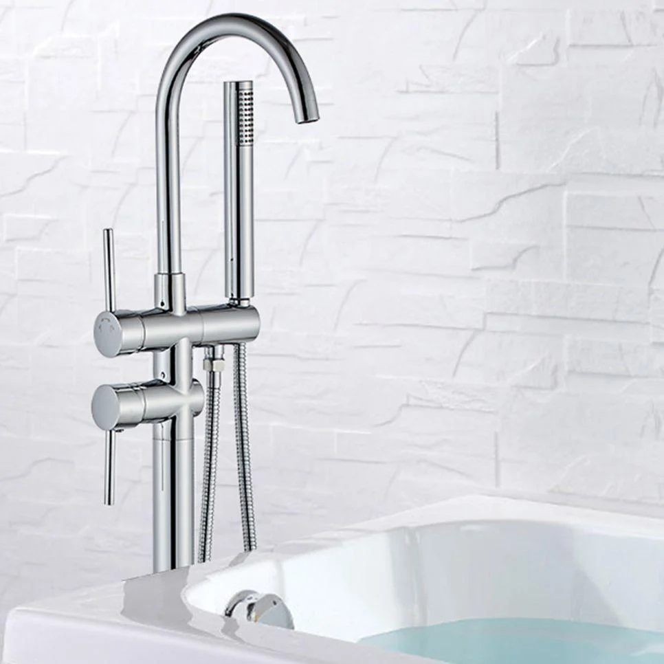 Traditional Floor Mounted Freestanding Tub Filler Double Handles Bathtub Tap -Bathlova