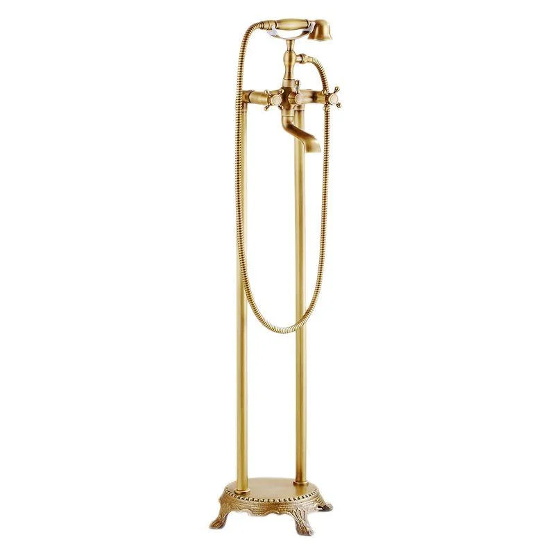 Traditional Floor Mounted Metal Freestanding Tub Filler Double Handles Bathtub Tap -Bathlova